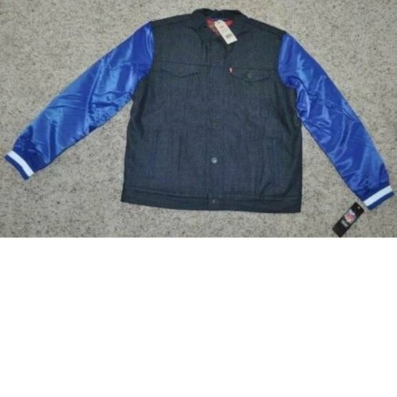 Levis New York Giants Jacket Large NFL Football Denim Satin Varsity Trucker - Picture 3 of 5